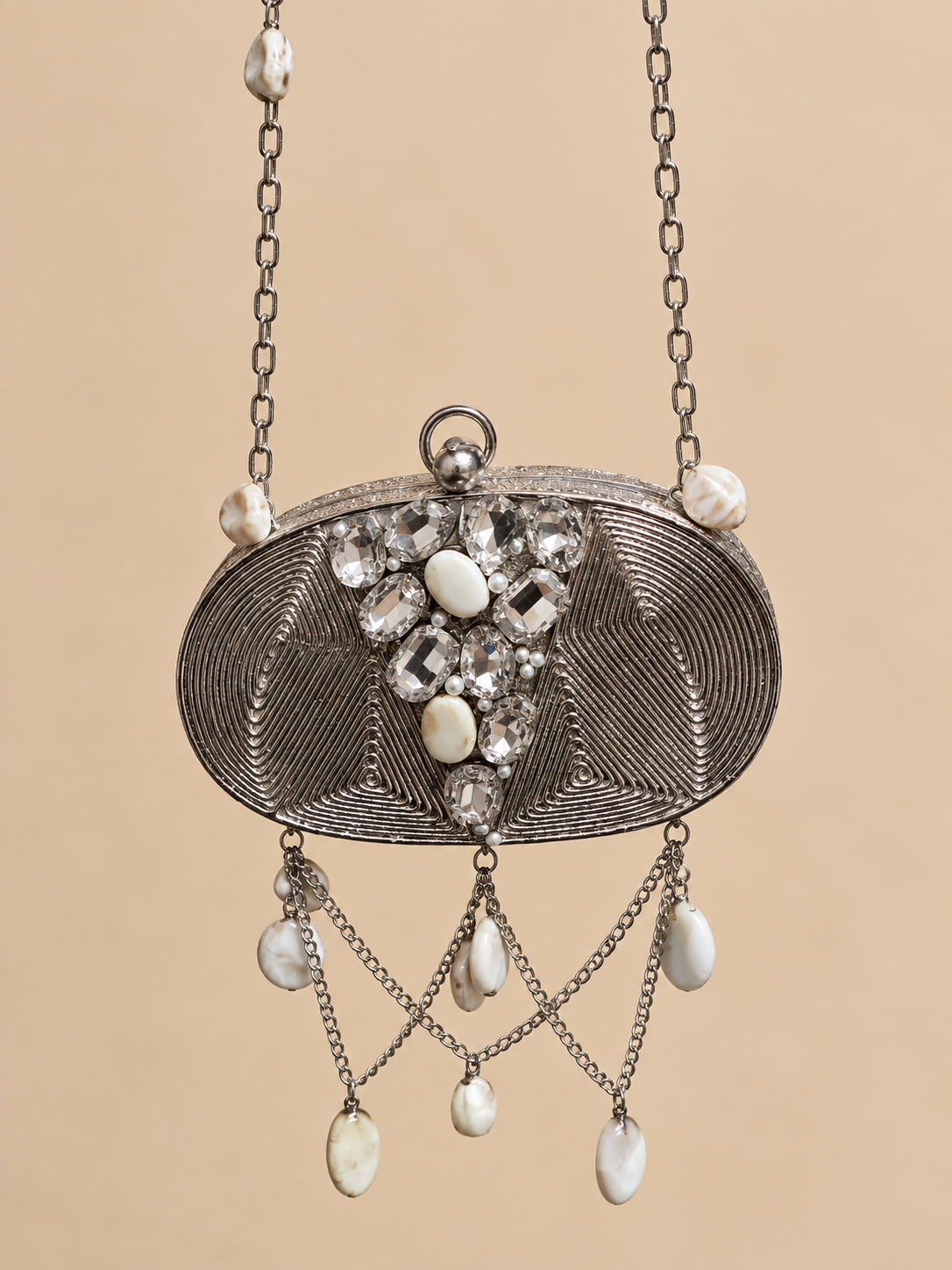 Silver Pearl Cascade Mini Metal Clutch
