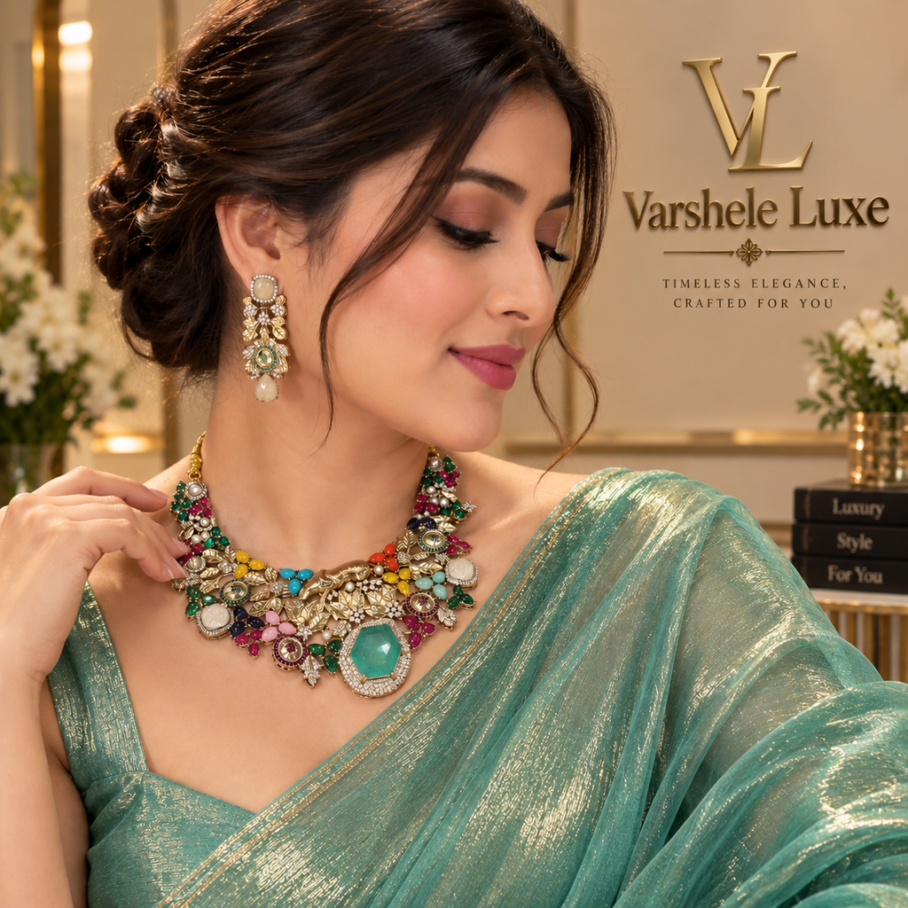 Royal Multicolor Emerald Statement Necklace Set