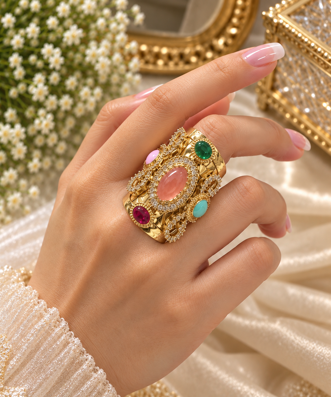 Royal Mosaic Gemstone Statement party Ring