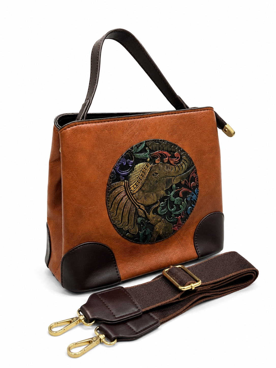 Brown embossed elephant bag