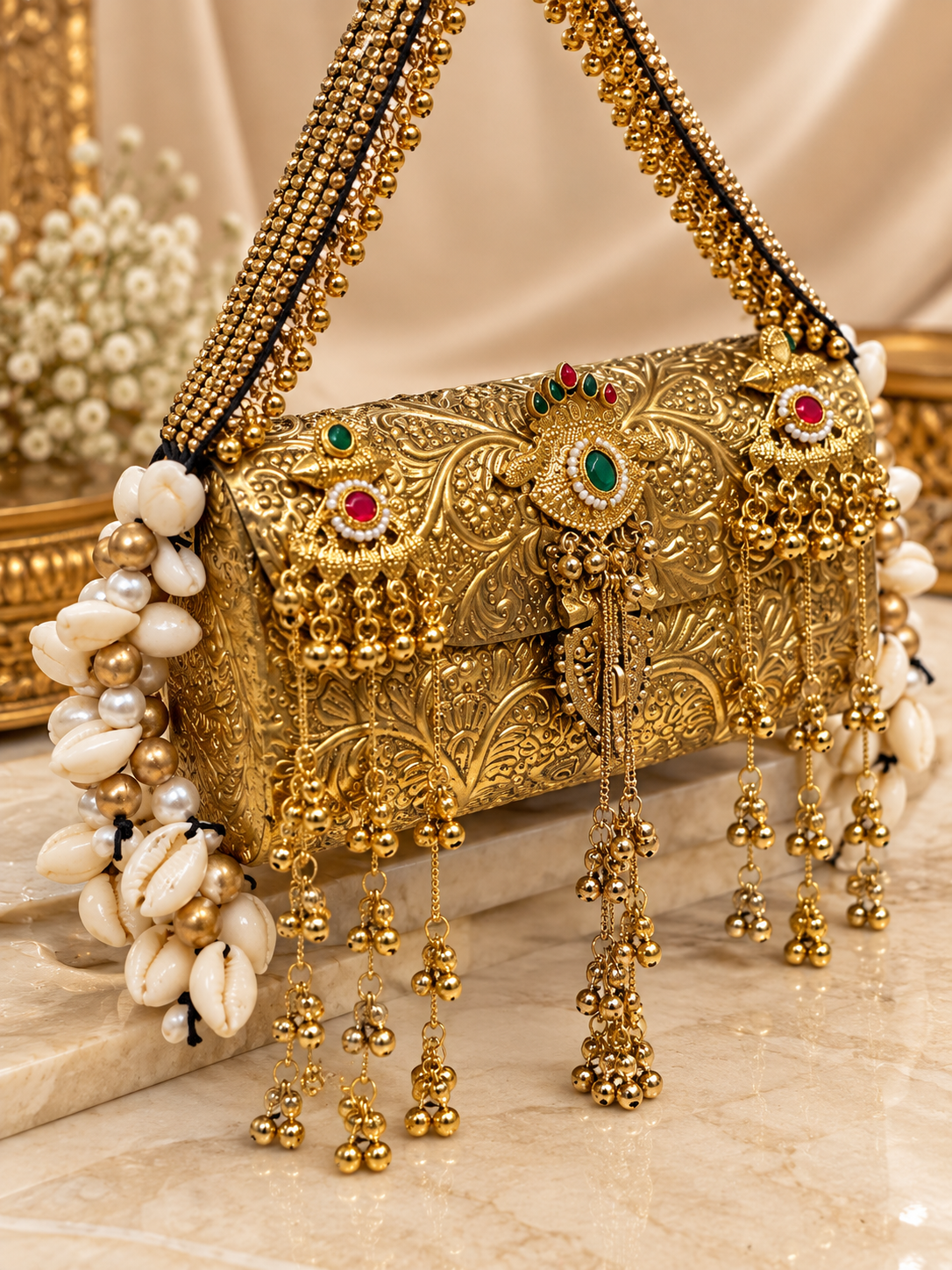 Rajsi Noor hanging Gold metal Handbag