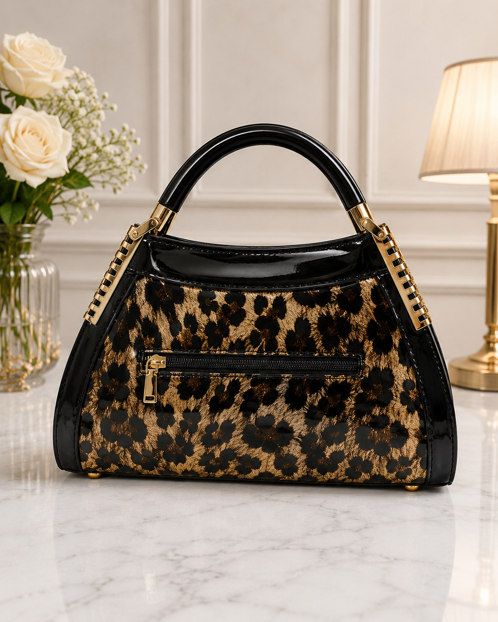 Noir Glossy Leopard Luxe hand/shoulder  Bag
