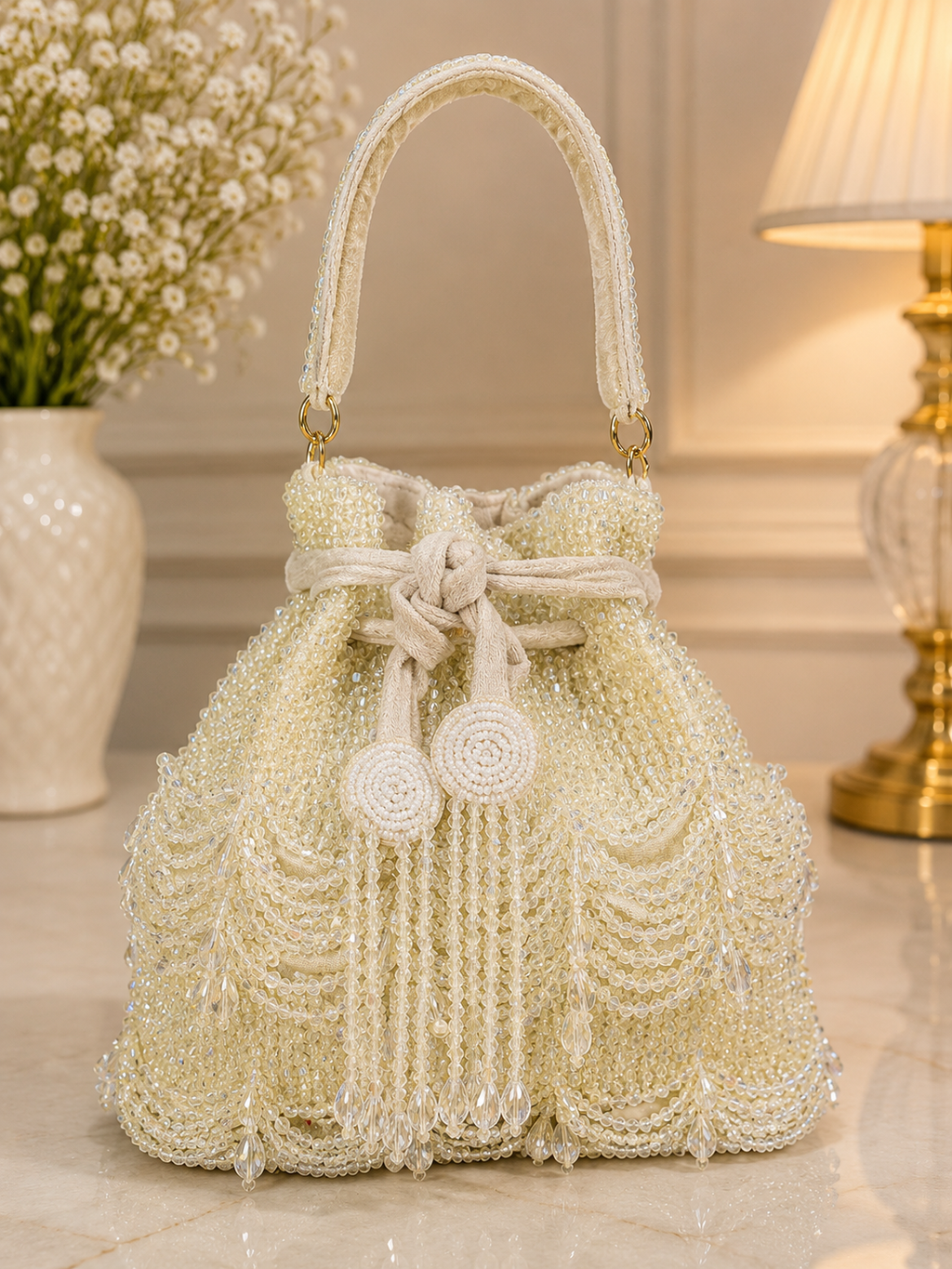 Ivory Pearl Beaded Potli Bag