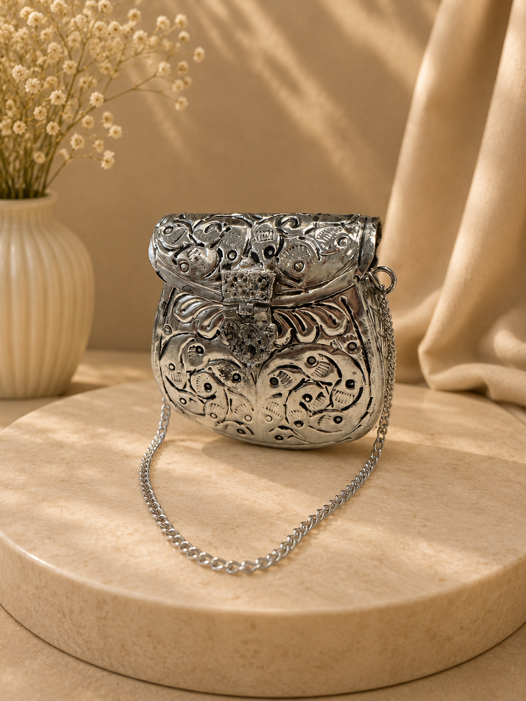 Silver metal small clutch