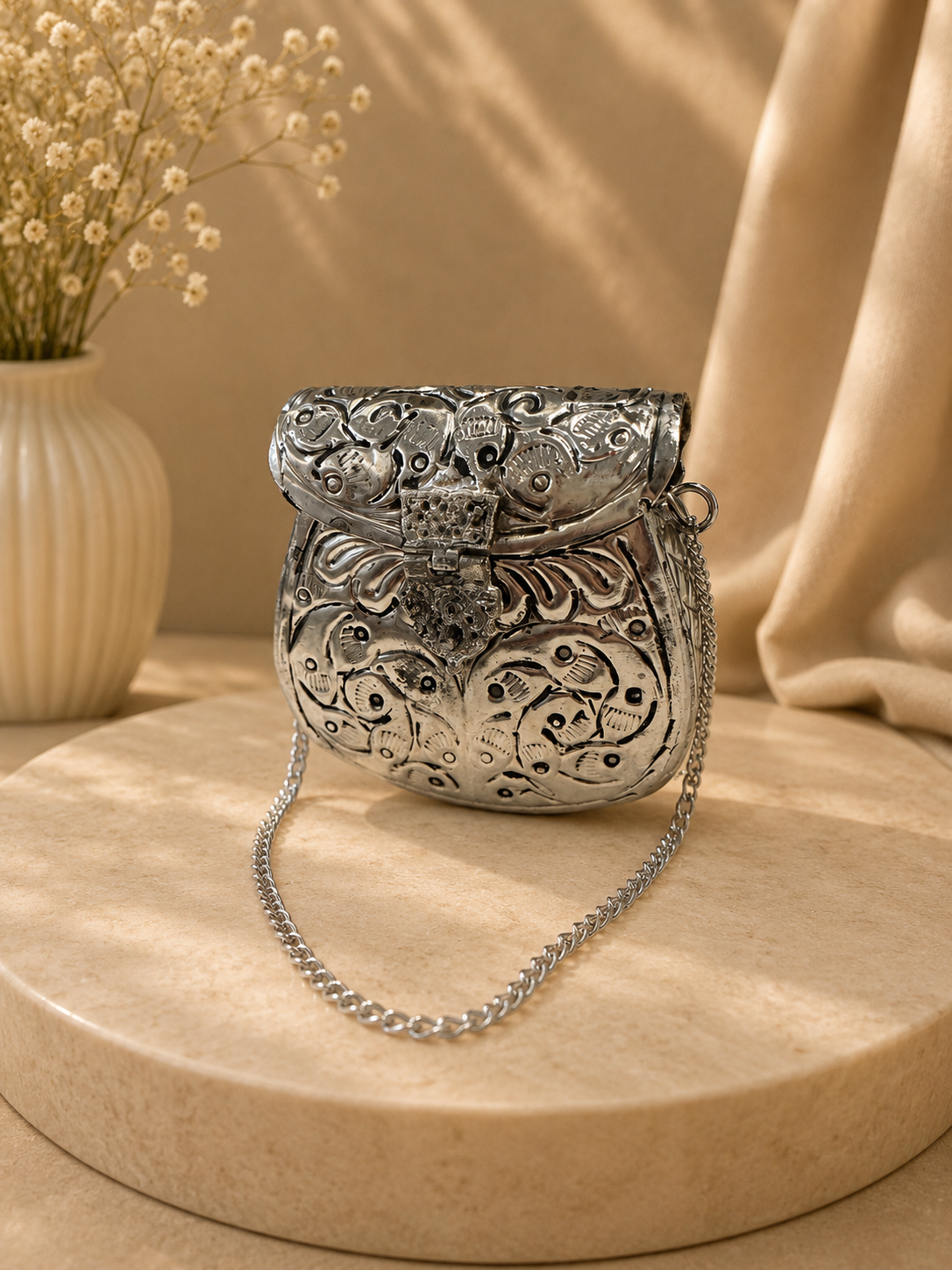 Silver metal small clutch