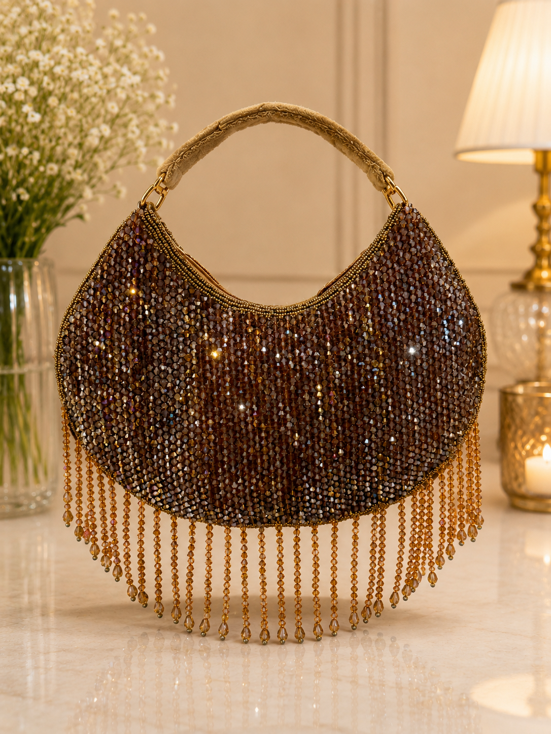 Crystal Fringe moon Evening Handbag