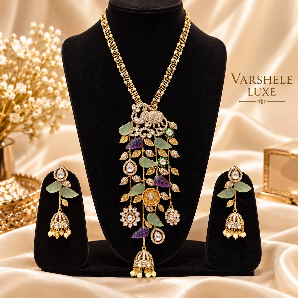 Royal Emerald & Amethyst Cascade Necklace Set