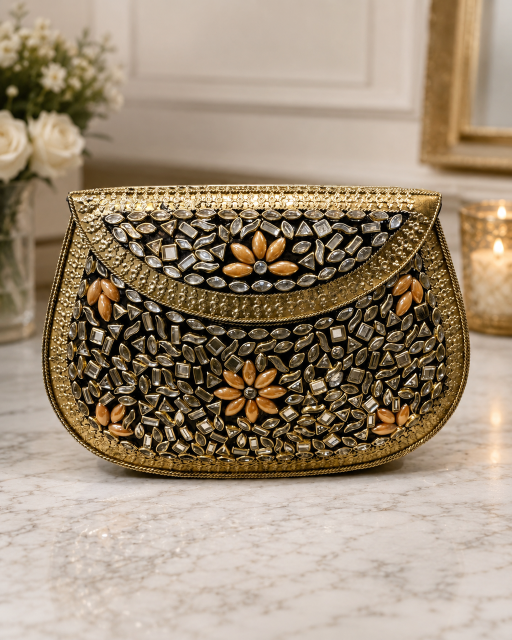 Regal Bloom Gold metal Clutch