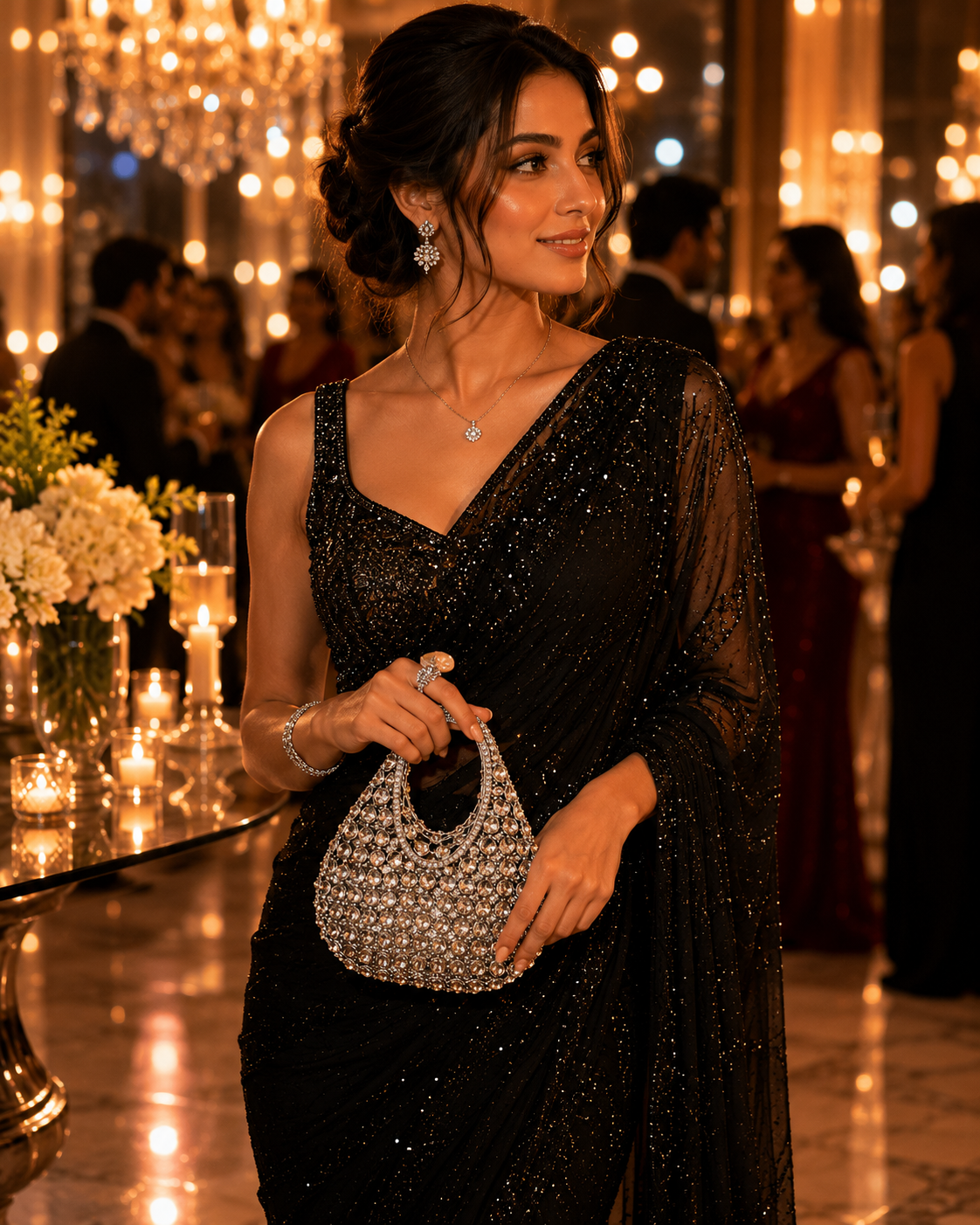 Silver rhinestones party clutch