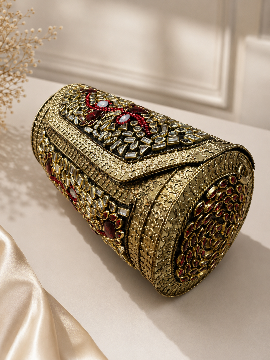 Royal Ruby Mosaic Embellished Clutch
