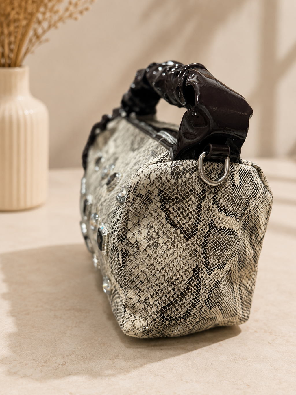 Snake Print Crystal Hand/Shoulder Bag