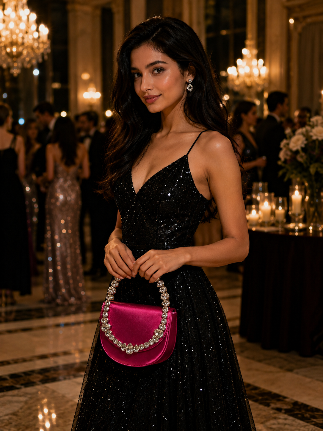Luxury Shiny Crystal handle stones hand bag