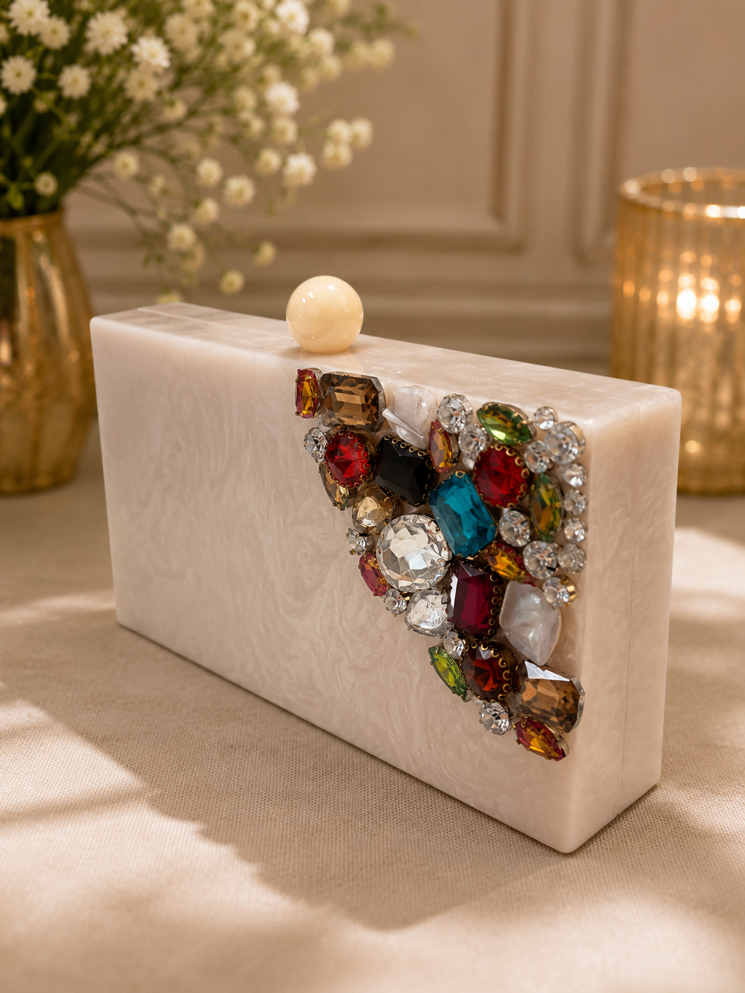 Ivory Luxe Gemstone Clutch