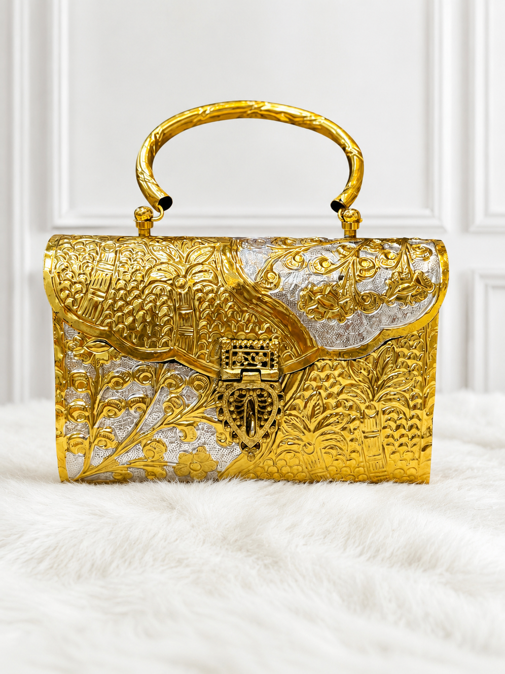 Golden silver metal heritage clutch