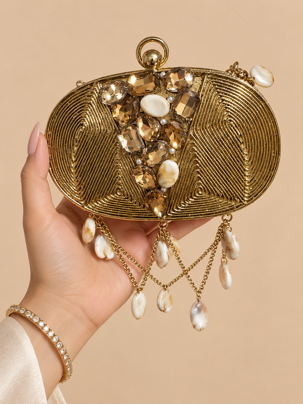 Golden Pearl Luxe Cascade Mini Metal Clutch