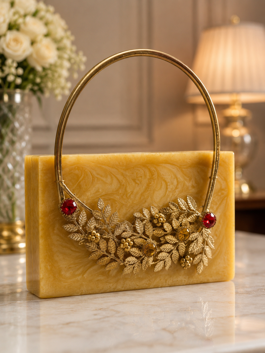 Golden Bloom Marble Clutch