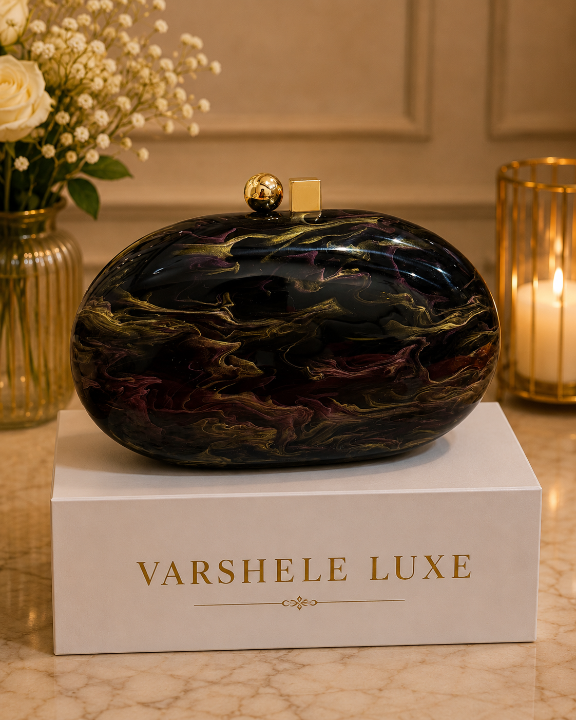 Oval acrylic luxury clutch