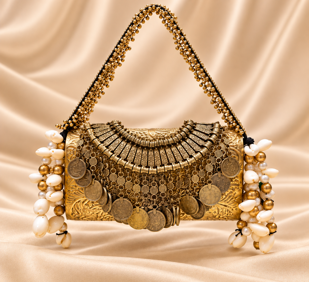 Royal Heritage Gold Metal Embellished Clutch