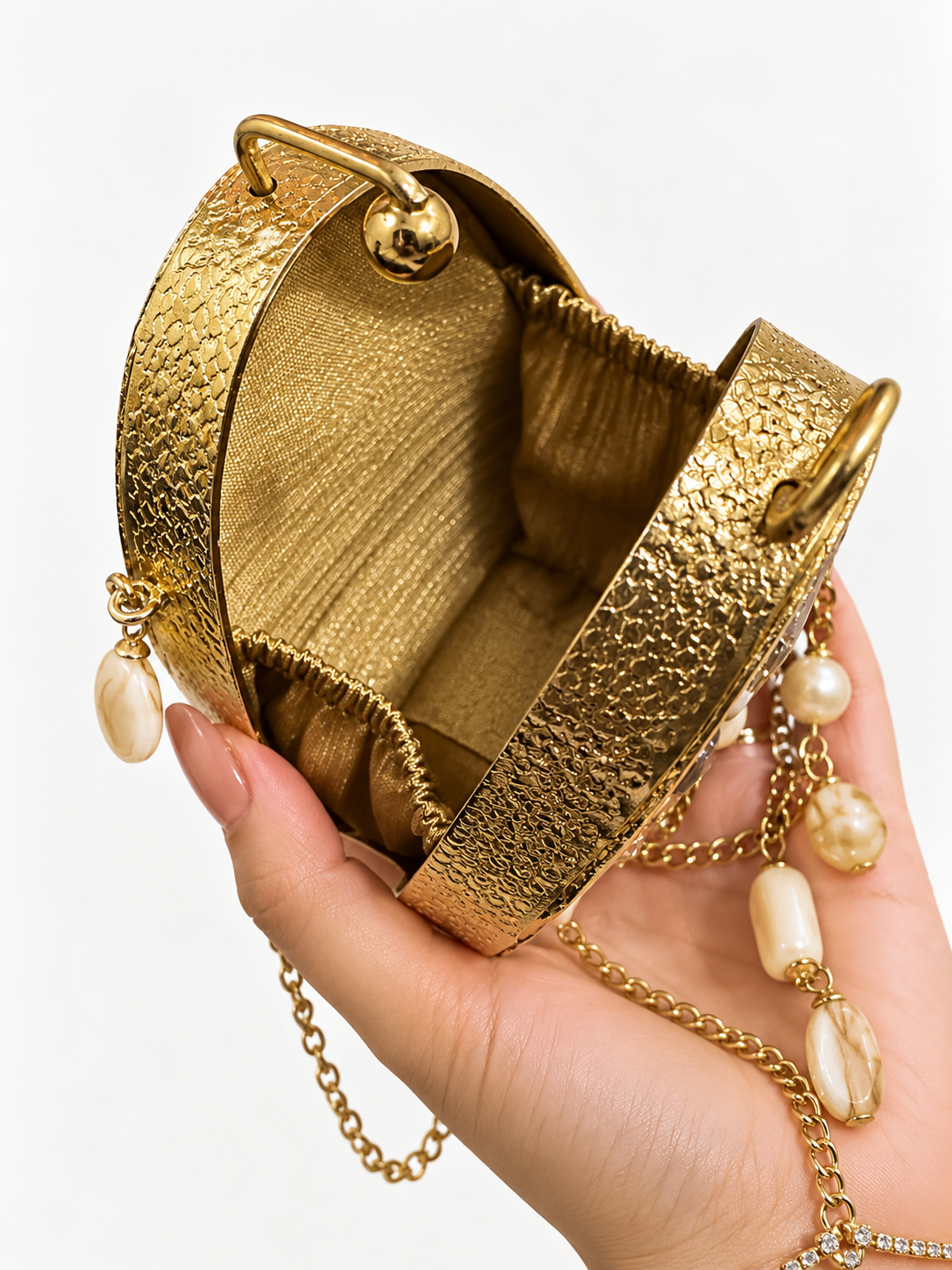 Golden Pearl Elegance Mini Metal Clutch