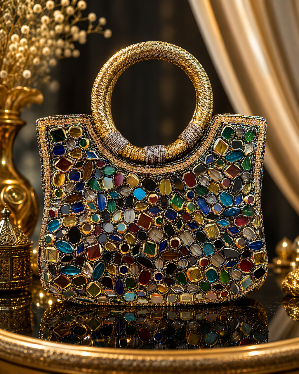 Gemstones embellished clutch/hand bag