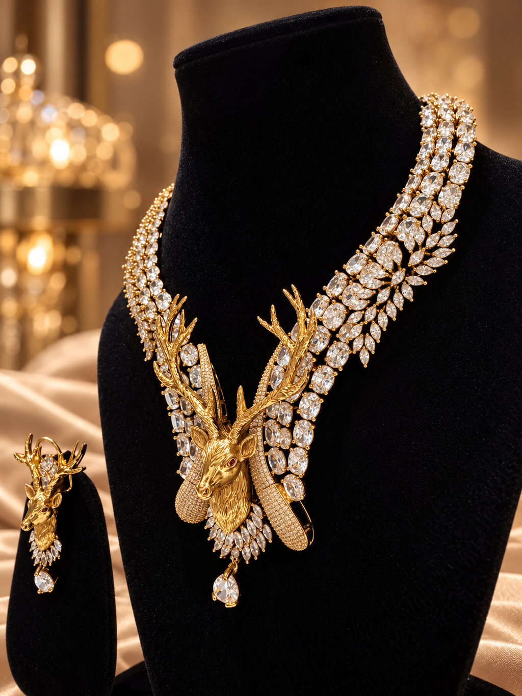 Golden Stag Royal Crystal Necklace Set