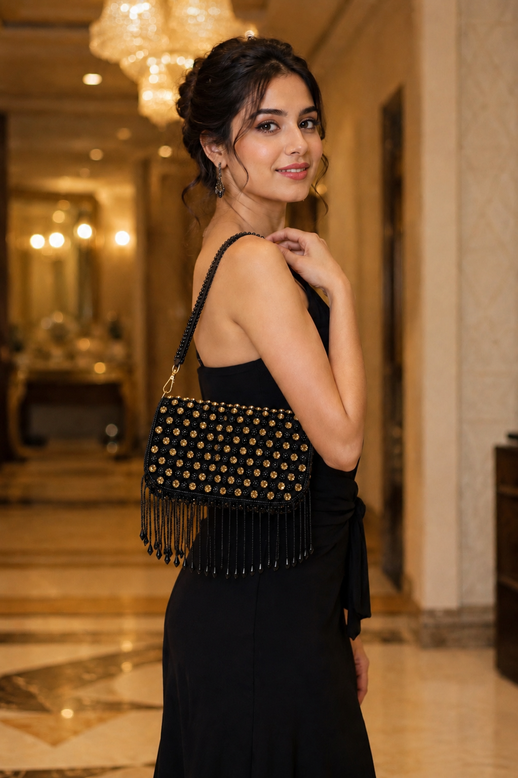 Midnight Glam Fringe Shoulder Bag