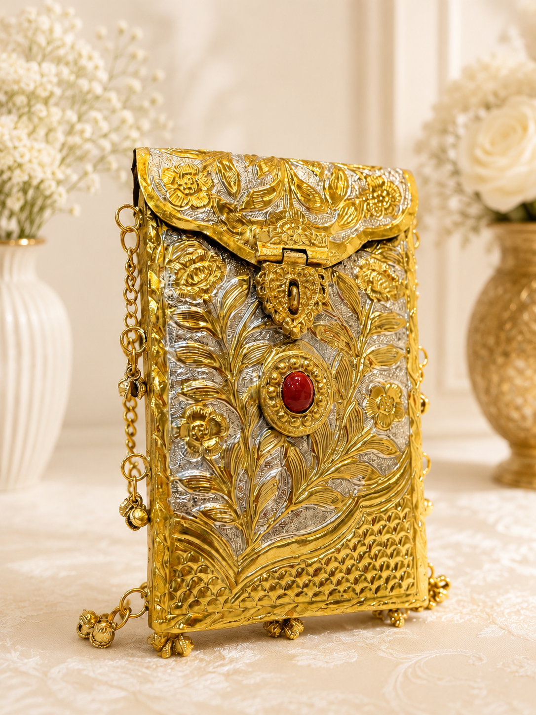 Golden silver mobile waist clutch