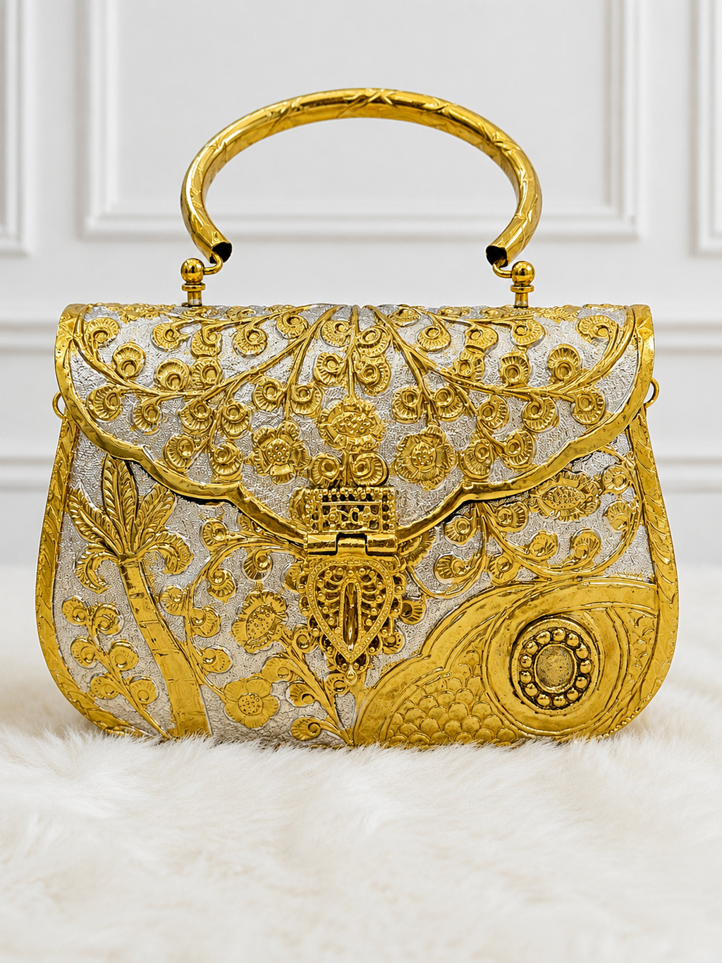 Golden silver metal clutch