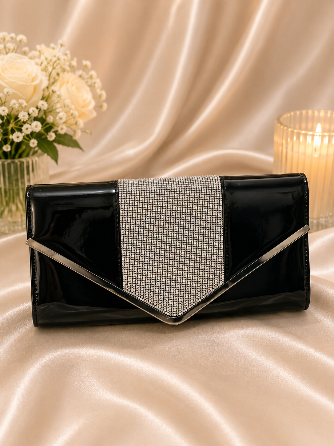 Black embellished evening purse