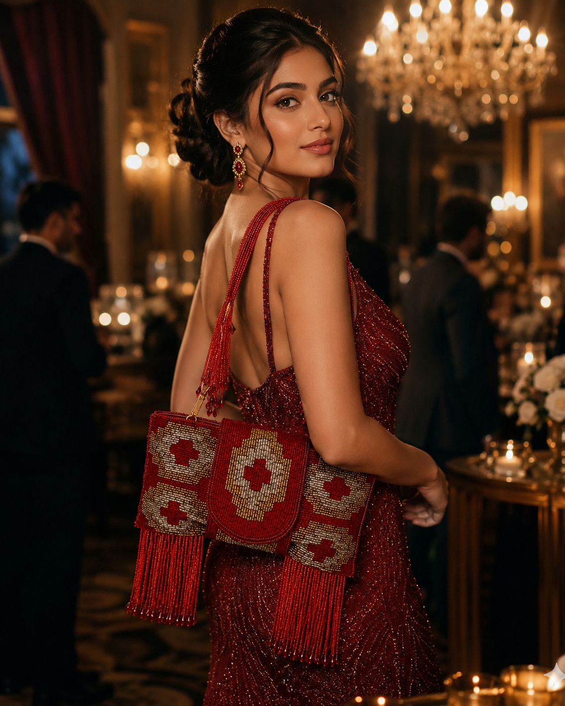 Royal Beaded Artisan Handbag with Tassels