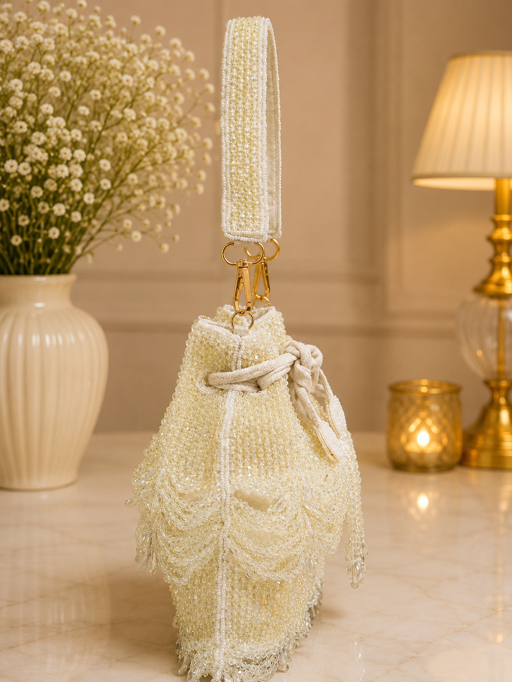Ivory Pearl Beaded Potli Bag