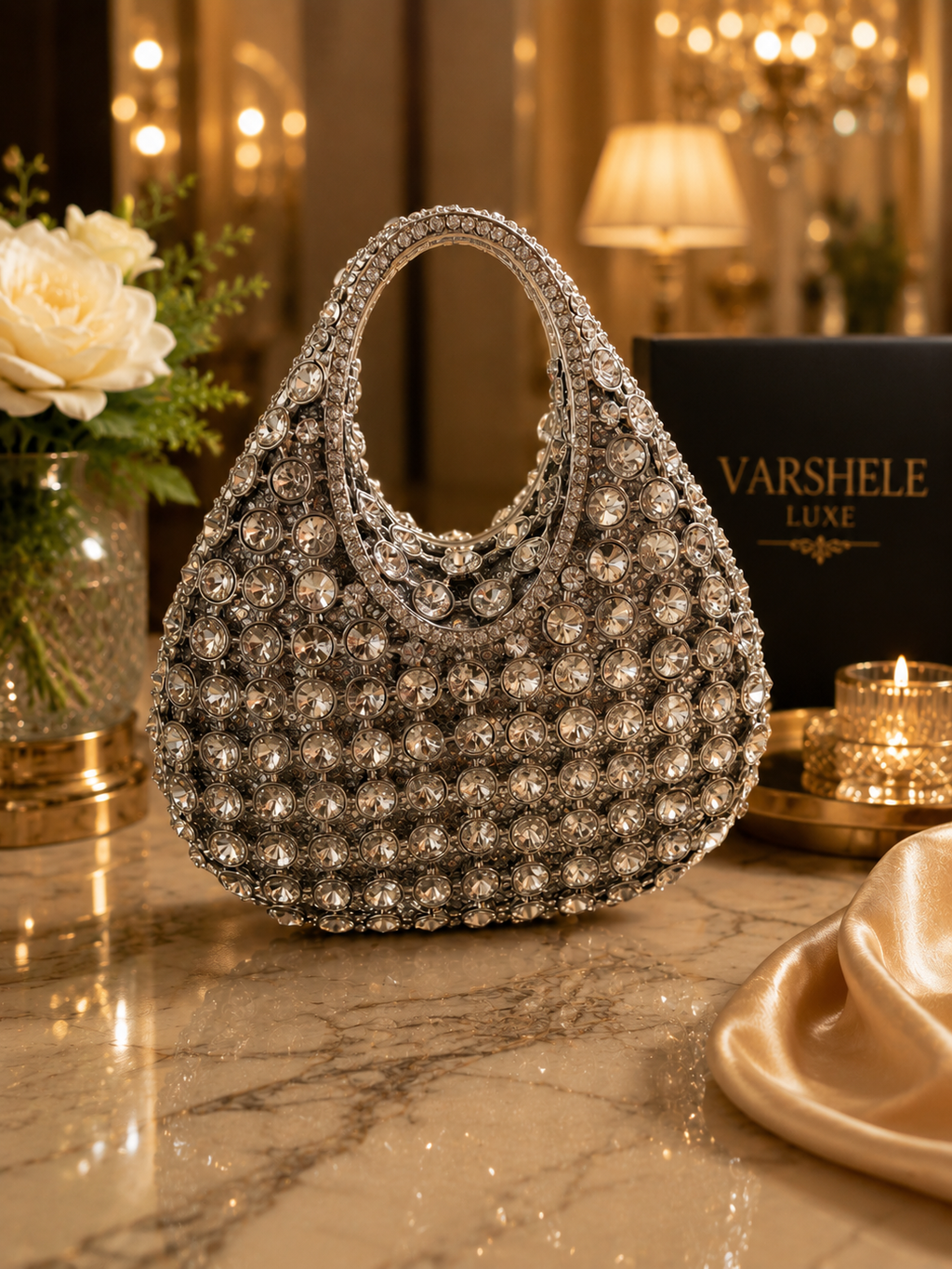 Silver rhinestones party clutch