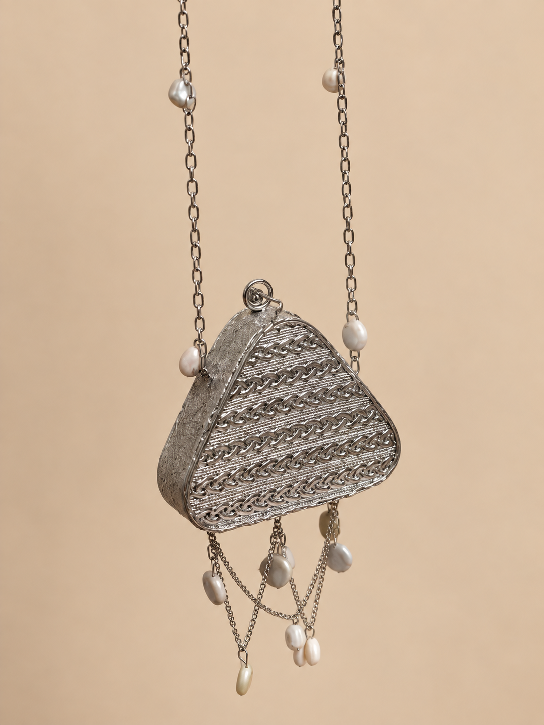 Silver Pearl Crystal Mini Metal clutch Clutch