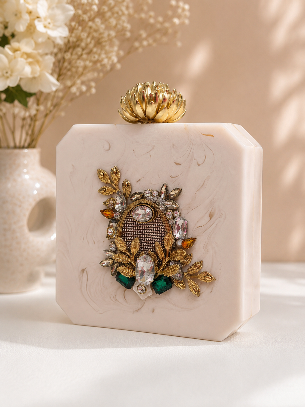 Ivory Royal Bloom Jewel Clutch