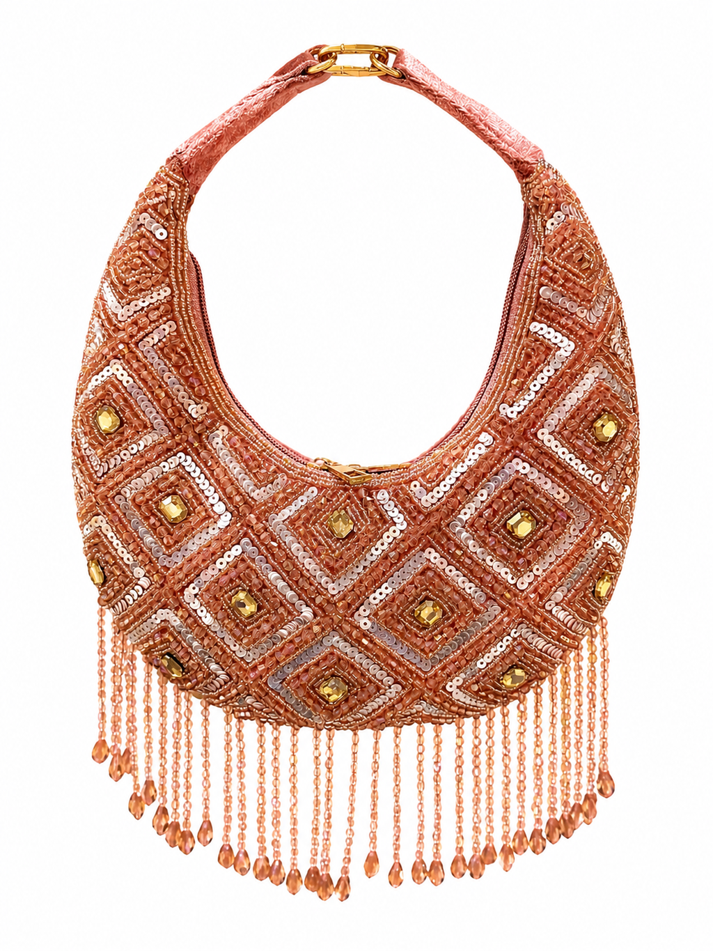 Peach embellished party clutch