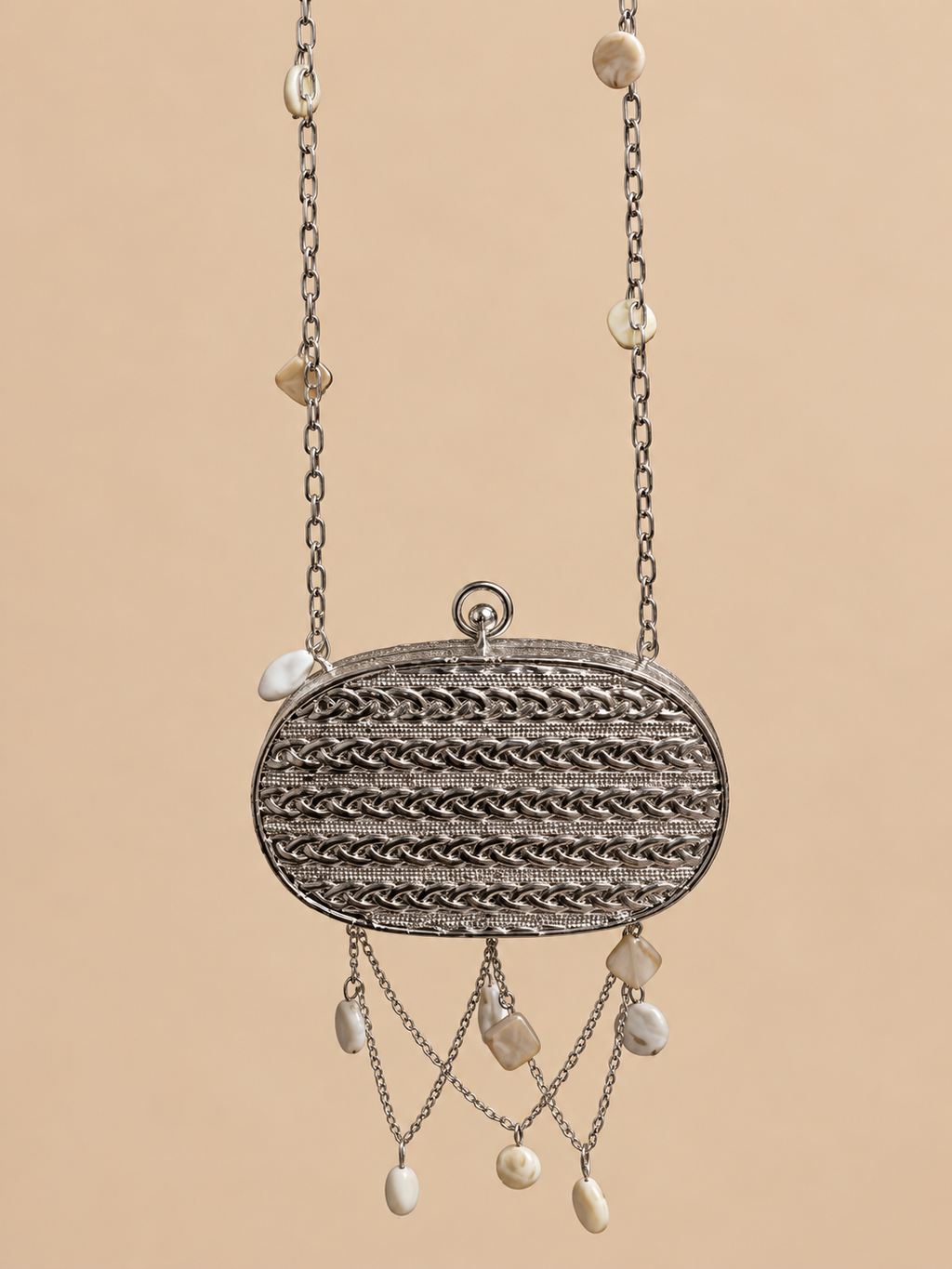 Silver Pearl Cascade Mini Metal Clutch