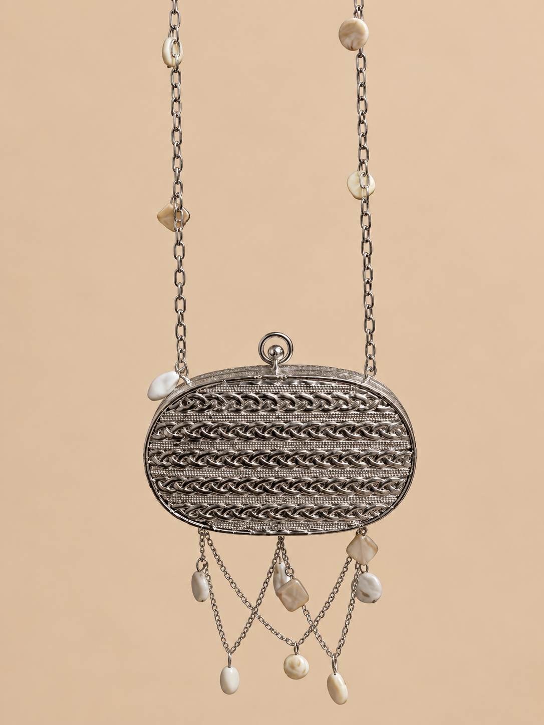 Silver Pearl Cascade Mini Metal Clutch