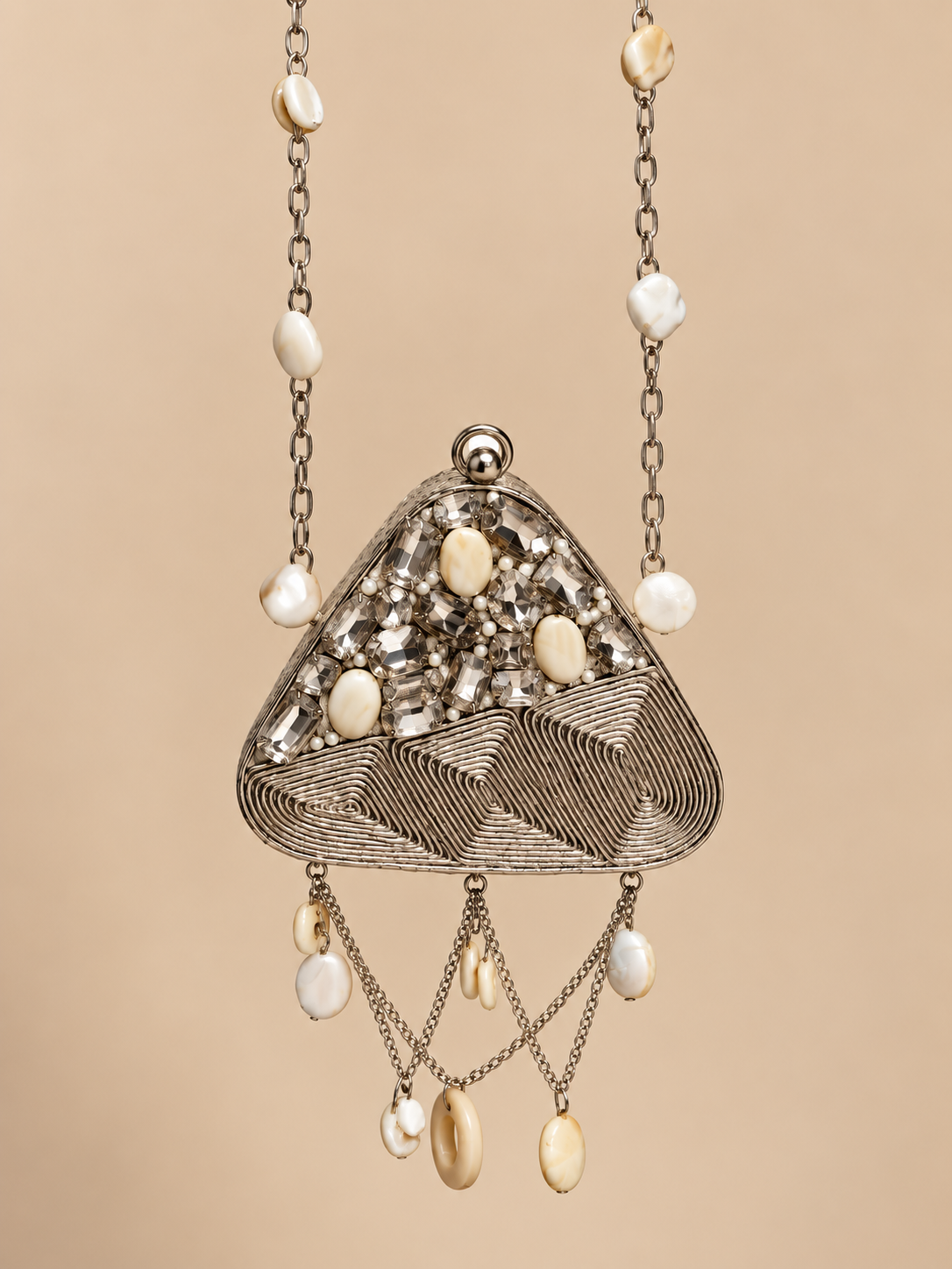 Silver Pearl Crystal Mini Metal clutch Clutch