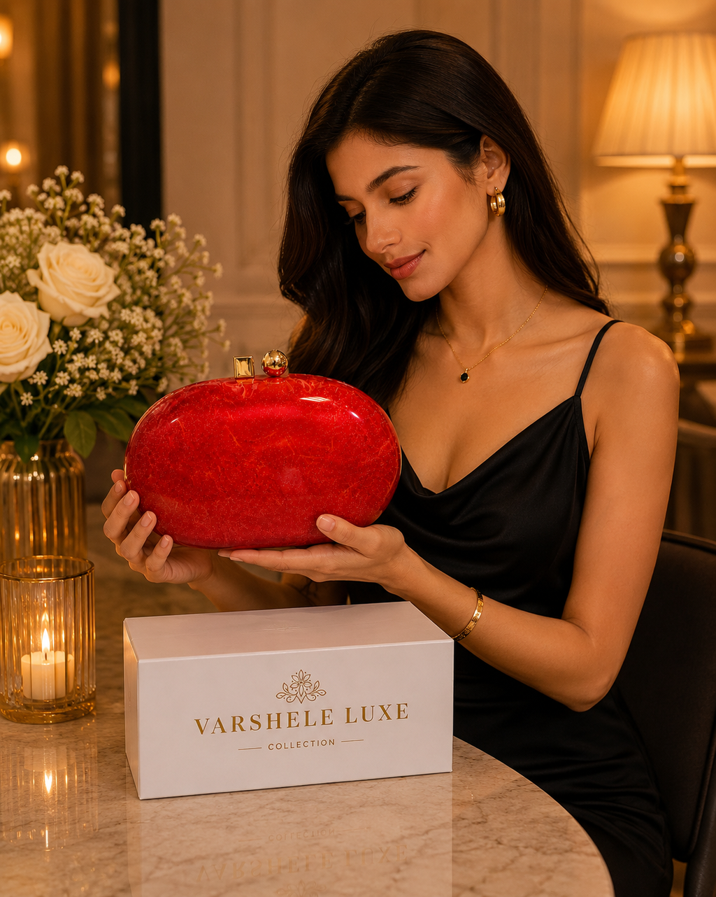 Oval glitter acrylic red luxury clutch