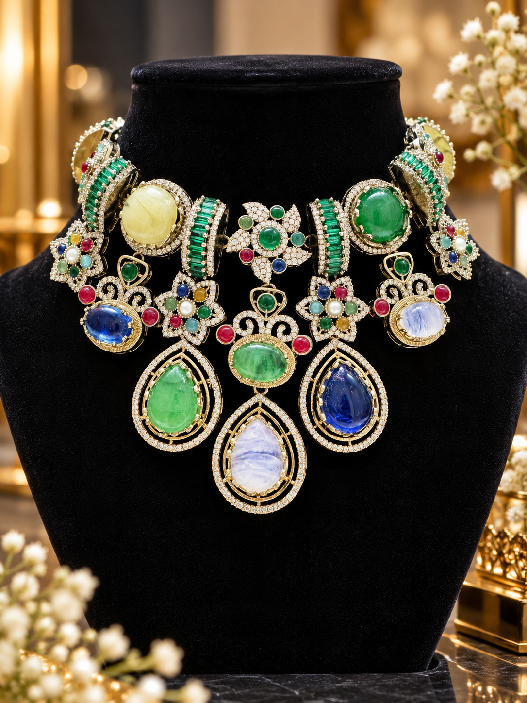 Emerald Royale Multicolor Stone Necklace Set