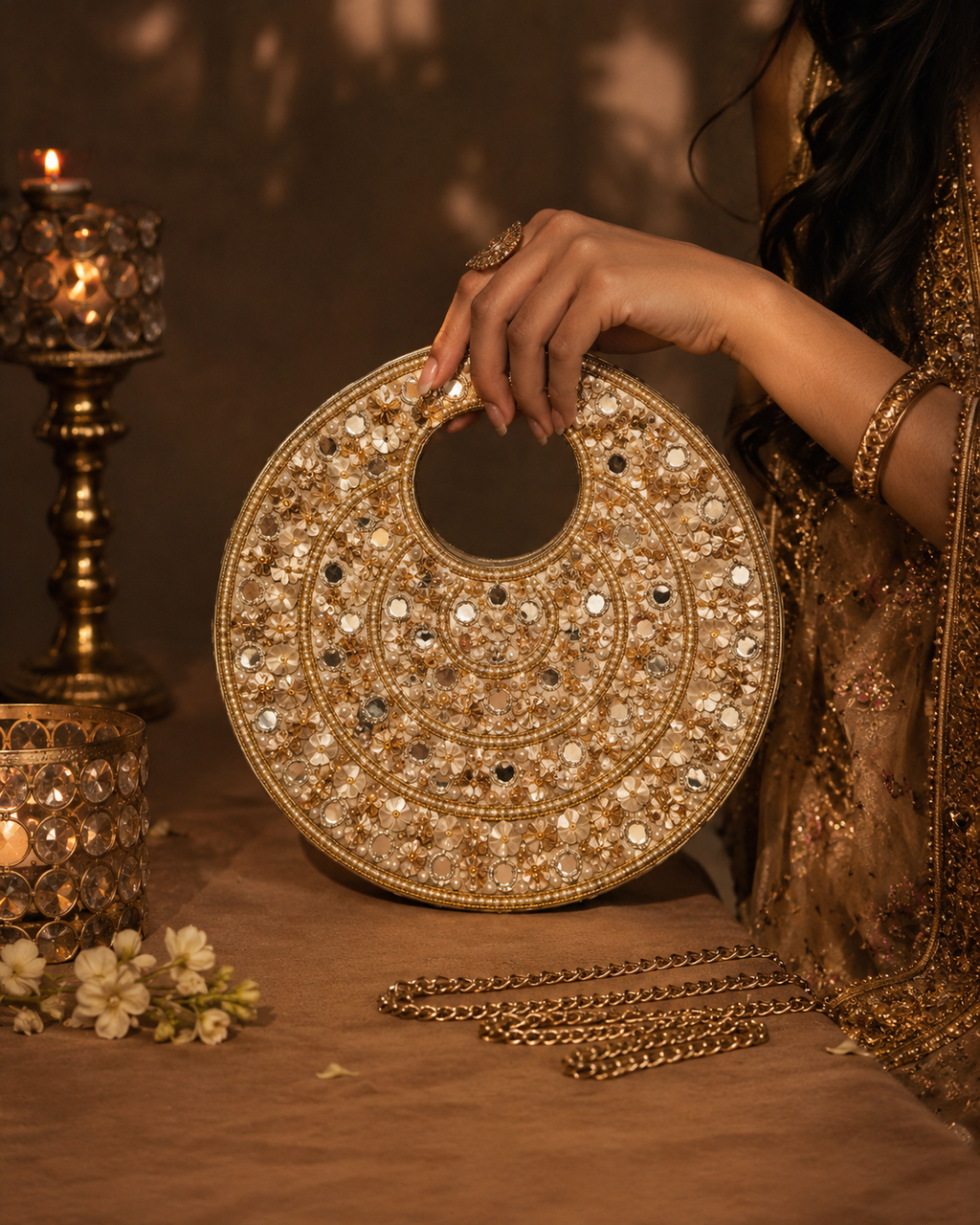 Golden Aura Circle Clutch