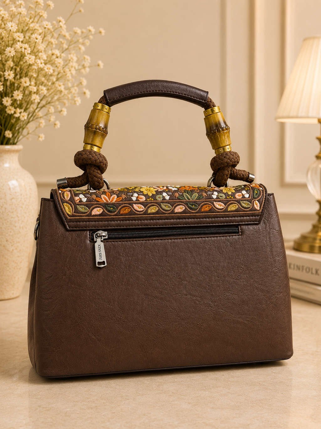 Floral Heritage Bamboo Handle Satchel
