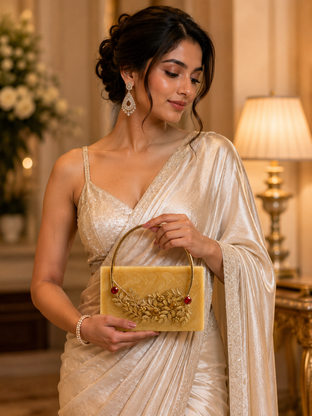 Golden Bloom Marble Clutch