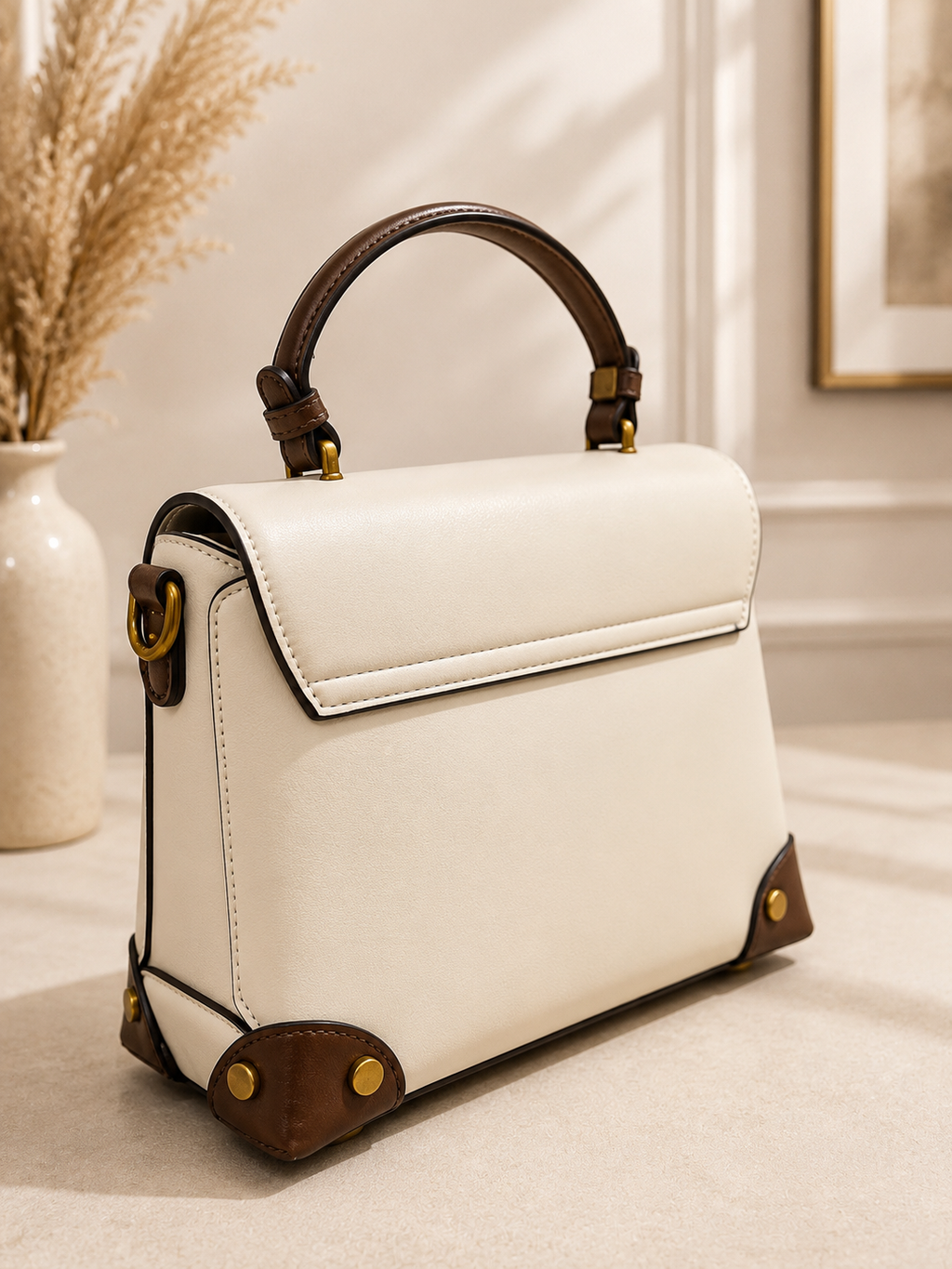 Vintage Cat Charm Top Handle Bag