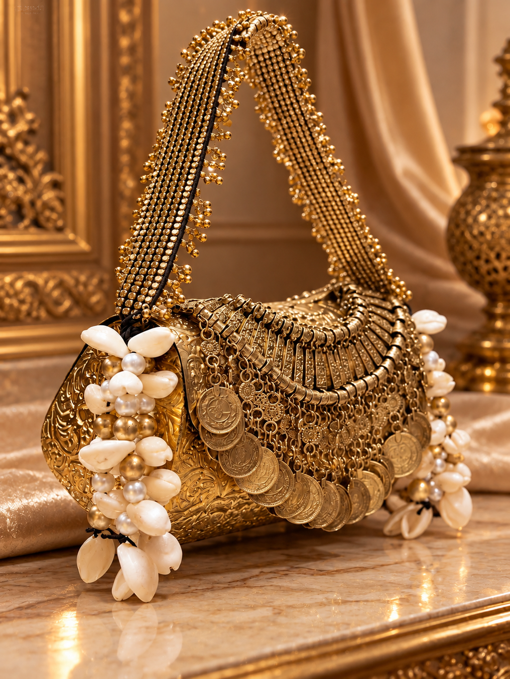 Royal Heritage Gold Metal Embellished Clutch