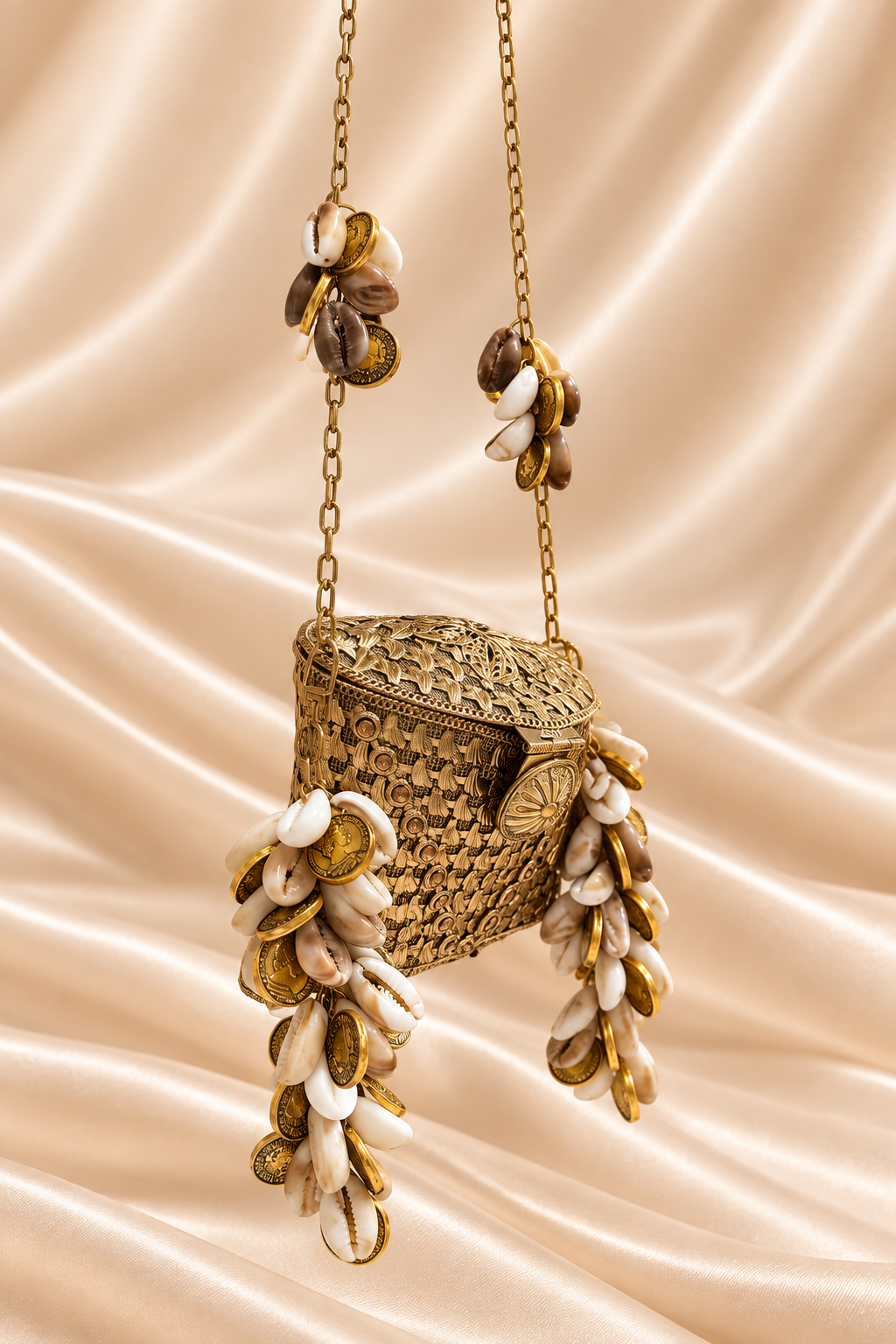 Varshele Luxe Golden Shell Charm Mini Clutch