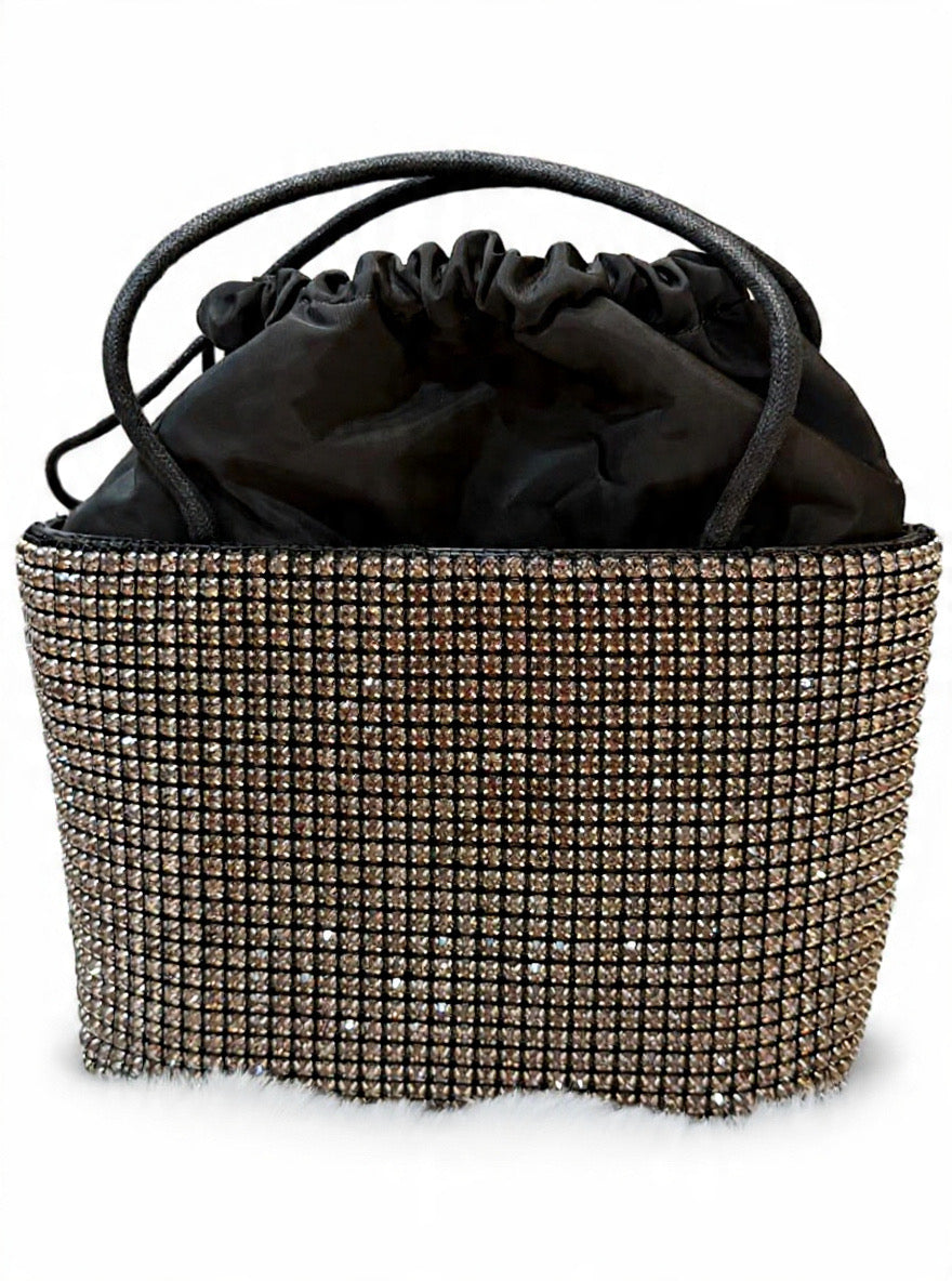 Black rhinestones hand bag