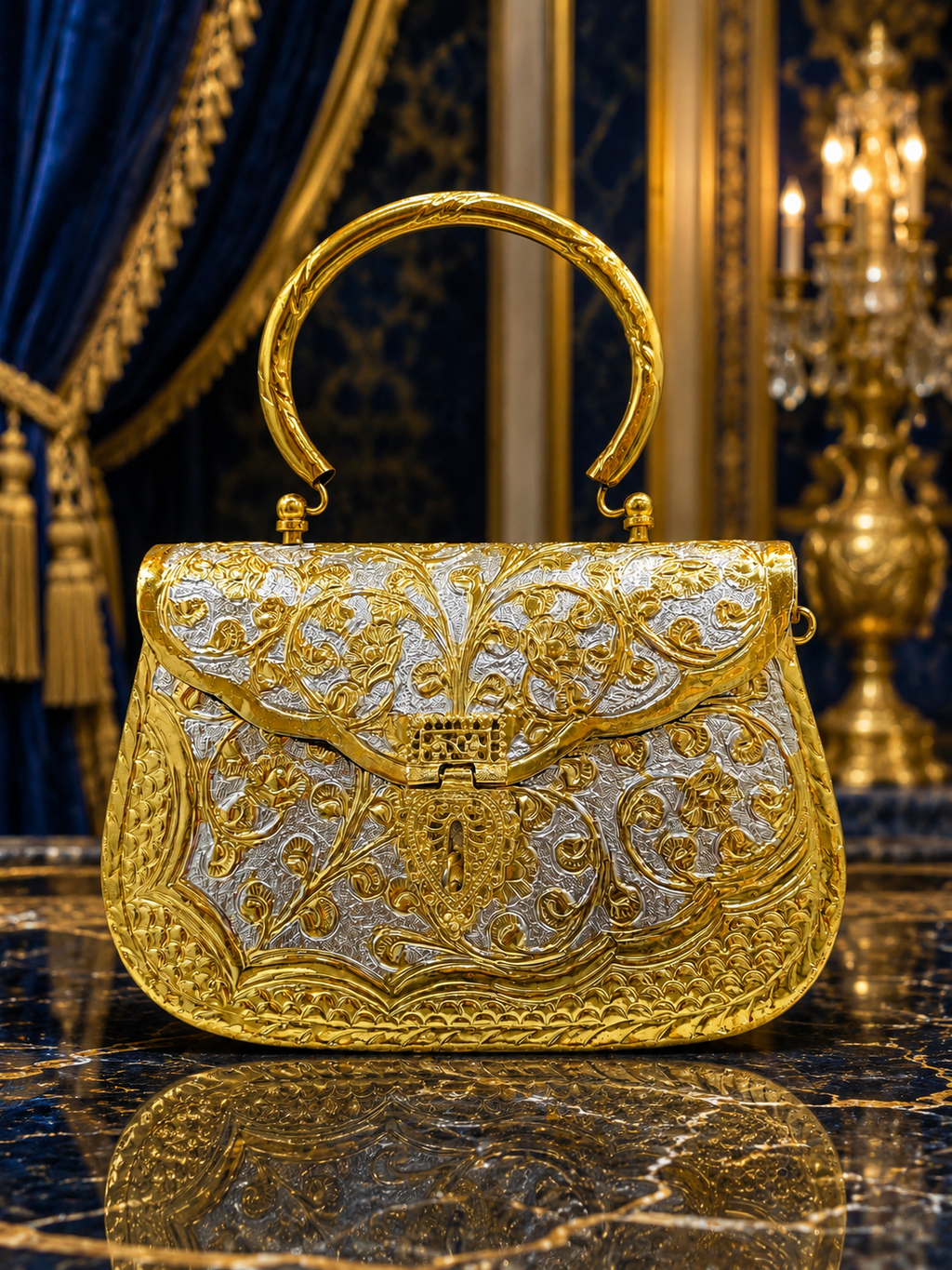 Golden silver metal clutch