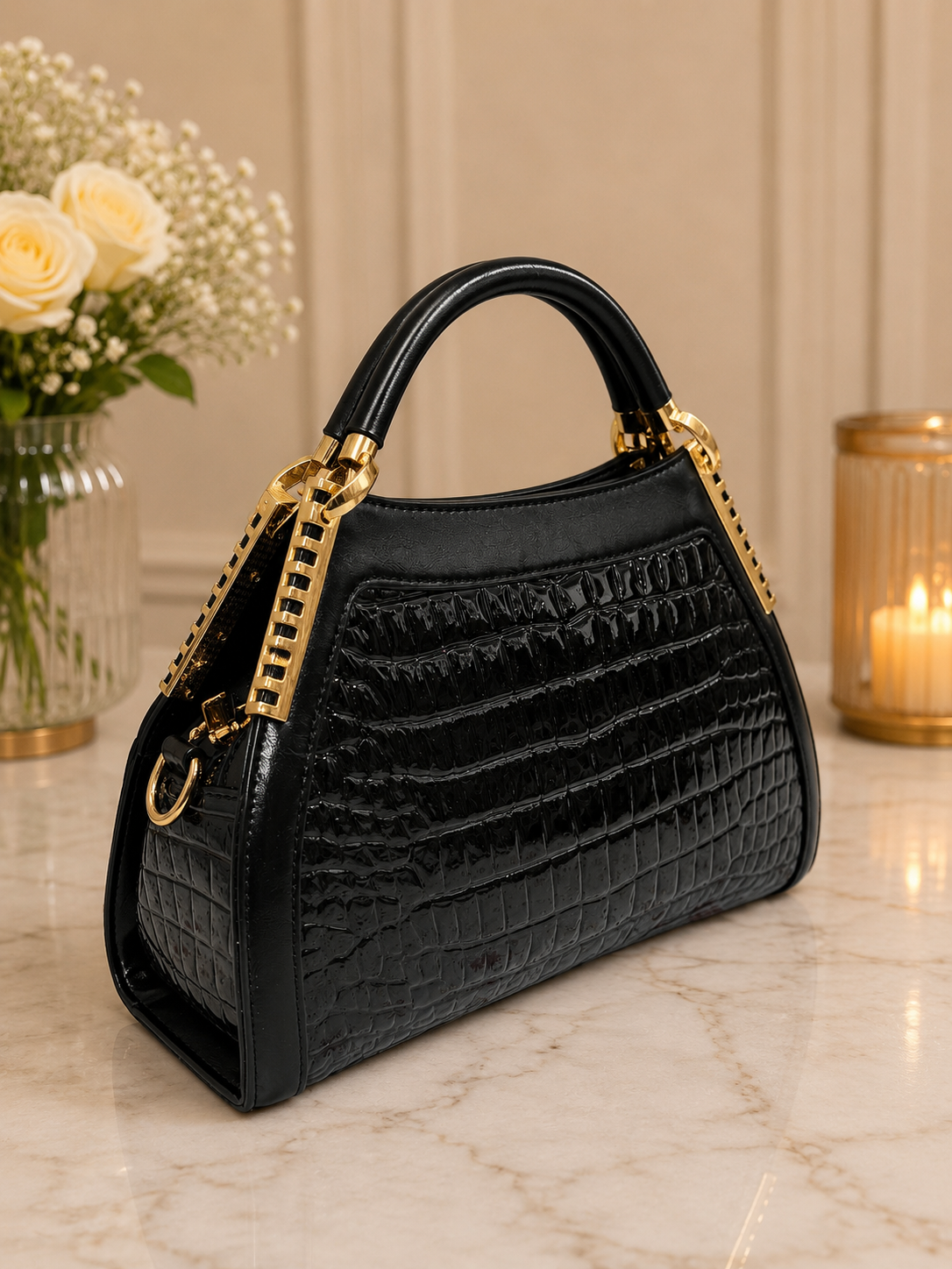 Midnight Luxe Croc Hand/Shoulder bag
