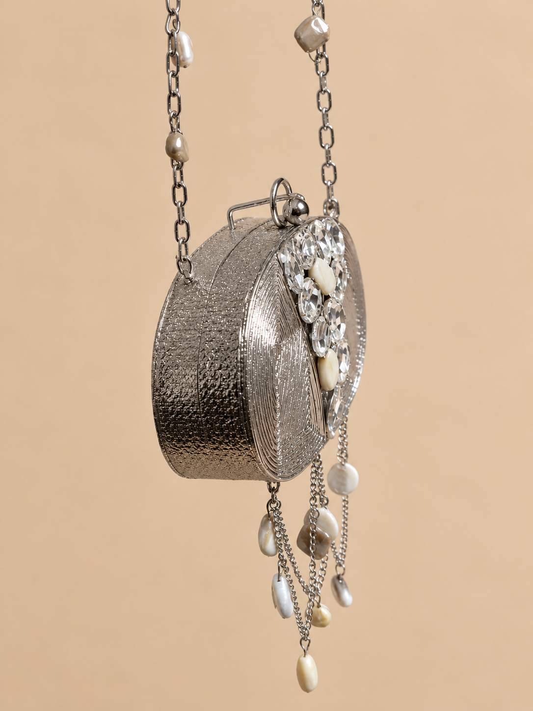 Silver Pearl Cascade Mini Metal Clutch
